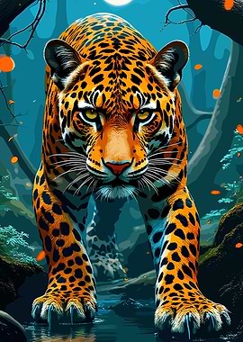 Jaguar in a dark forest