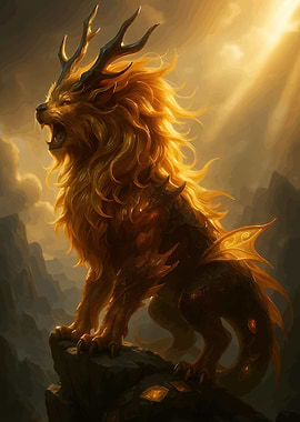 Golden Mythical Creature Roaring
