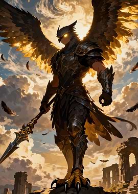 Mythical Bird Warrior with Spear
