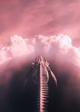 Whale Skeleton Ascending Through Clouds
