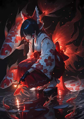 Anime Girl with Koi Fish