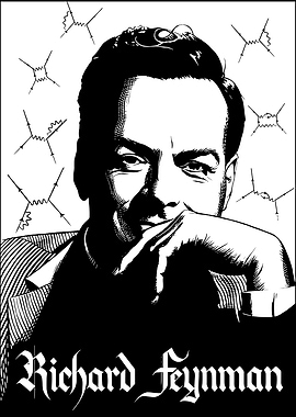 Richard Feynman Portrait with Physics Diagrams
