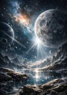 Landscape with Planets and Nebula