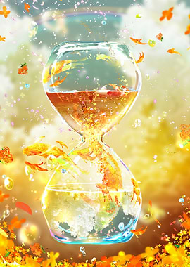 Hourglass with Goldfish and Flowers