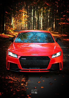 Red Audi TT RS in Autumn Forest Poster