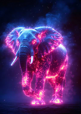 Cosmic Elephant with Neon Glow
