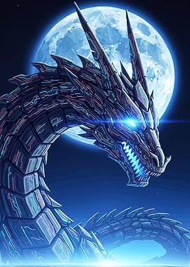Cyberpunk Dragon Under the Moon