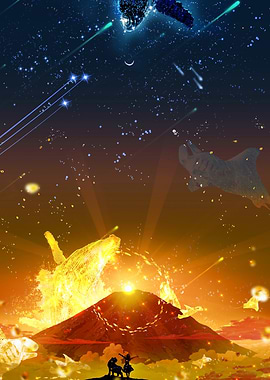Cosmic Whale and Volcano Eruption