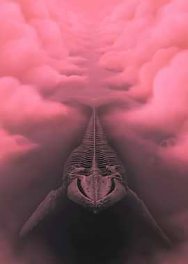 Whale Skeleton in Pink Clouds