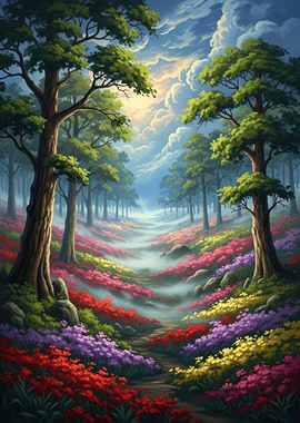 Enchanted Forest Path with Flowers