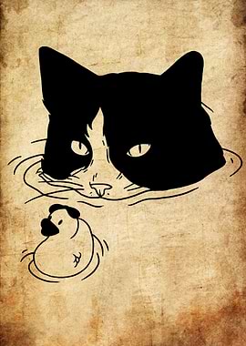 Cat and Rubber Duck in Water