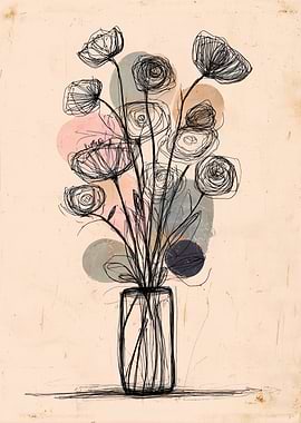 Sketchy Floral Arrangement in a Vase