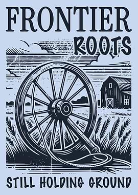Frontier Roots Wagon Wheel Western Rustic Poster Vintage Farmhouse Wall Art