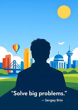 Sergey Brin quote with cityscape