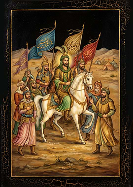 Islamic Miniature Painting of Imam Hussein on Horseback