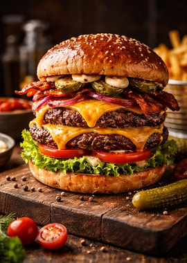 Double Cheeseburger with Bacon and Pickles