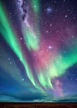 Aurora Borealis Over Landscape
