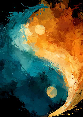 Abstract Yin Yang Watercolor Splash