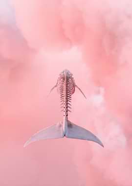 Whale Skeleton in Pink Clouds