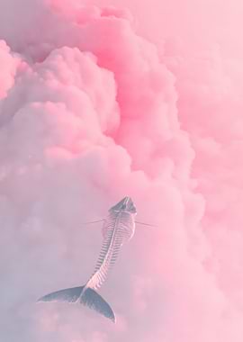 Whale Skeleton in Pink Clouds