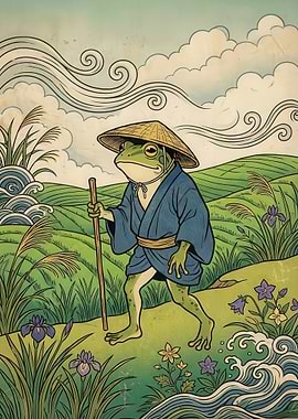 Frog Pilgrim Walking Through Fields