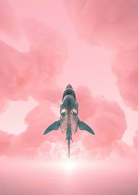 Shark Skeleton in Pink Clouds