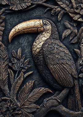 Golden Toucan Bird Stone Relief