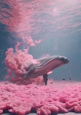 Whale Swimming in Pink Coral Reef