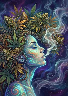 Psychedelic Woman with Cannabis Hair