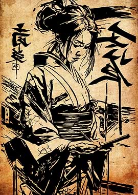 Samurai Woman Writing