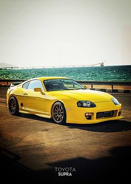 Yellow Toyota Supra by the Sea Poster