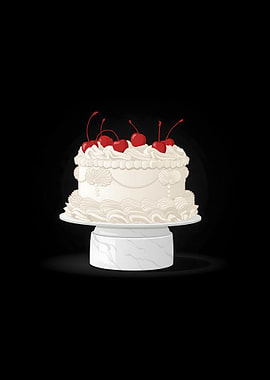 White Cake with Cherries on Pedestal