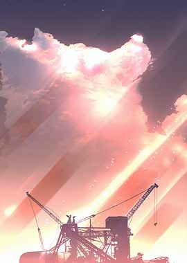 Industrial Cranes at Sunset