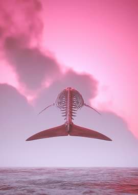 Surreal Whale Skeleton in Pink Sky