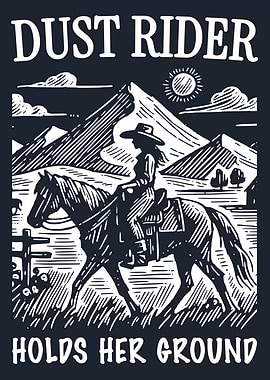 Dust Rider Cowgirl Horse Western Poster Vintage Rustic Farmhouse Wall Art