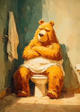 Bear Sitting on Toilet