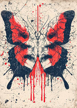 Red Black Butterfly Inkblot Illustration