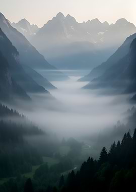 Misty Mountain Valley Sunrise