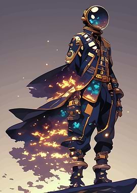Futuristic Astronaut with Fiery Cape