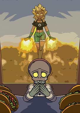 Fiery Sunflower vs. Scared Zombie