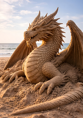 Sand Dragon Sculpture on Beach