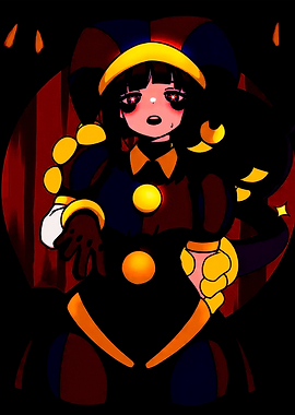 Creepy Jester Girl with Red Eyes