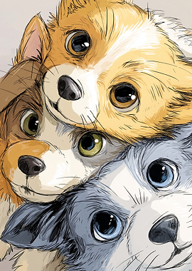 Stack of Adorable Puppies