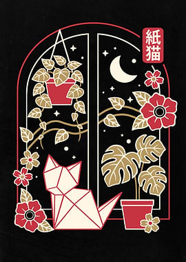 Origami Cat Window Art