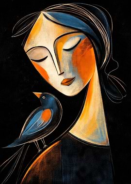 Woman with Bird Painting