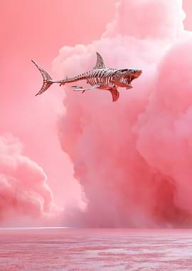 Shark Skeleton in Pink Clouds