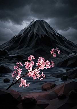 Low Poly Mountain and Cherry Blossoms