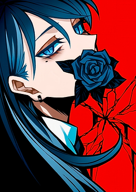 Anime character with blue rose
