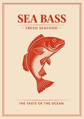 Sea Bass Poster, Vintage Seafood Wall Art, Fresh Ocean Fish Illustration Print