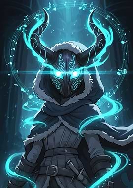 Mysterious Masked Figure with Glowing Eyes